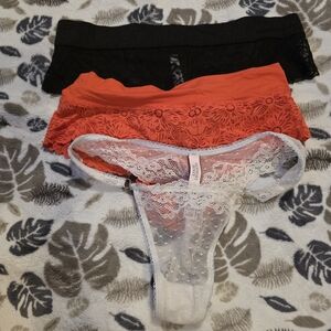 Lace Trim Women's Intimates Set - Black, Orange, White